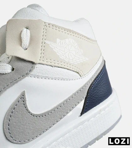 کفش کتانی ساق‌دار مردانه و زنانه سفید طوسی سرمه ای NIKE jordan 1 مدل 7701