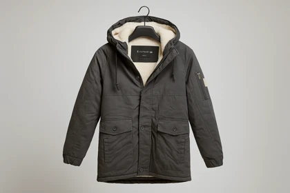 اوورکت کاپشن داخل خز بره ای ذغالی مردانه فوق‌العاده شیک و با کیفیت