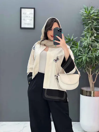 مانتو لینن نچرال طرح پروانه