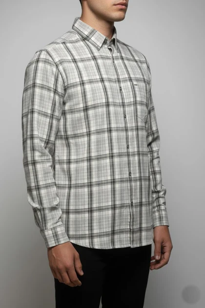 پیراهن مردانه چهارخانه آستین بلند نخ پنبه شیک 418