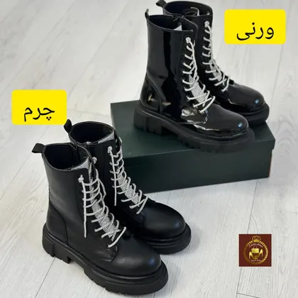 نیم بوت زنانه نگینی بندی چرم و ورنی