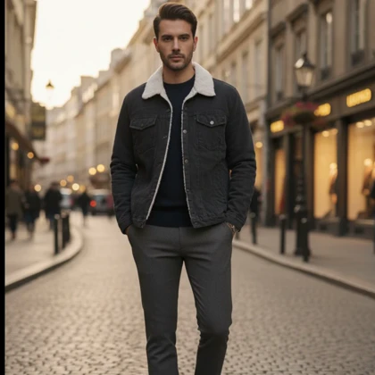 کت جین ذغالی خزدار ترکیب بی نقص استایل گرما و راحتی