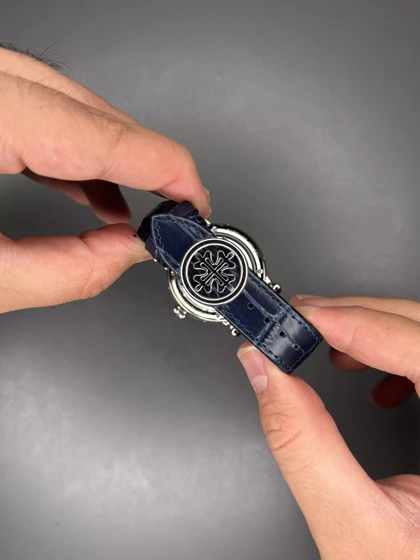 ساعت مچی پتک فیلیپ فول دیت بند چرمی مشکی صفحه آبی Patek Philippe