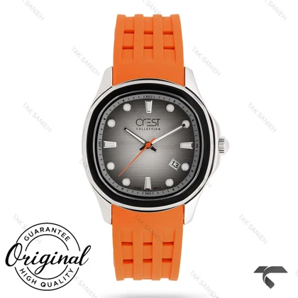ساعت کرست مردانه 6345-2 صفحه طوسی بند نارنجی Crest-11041-G