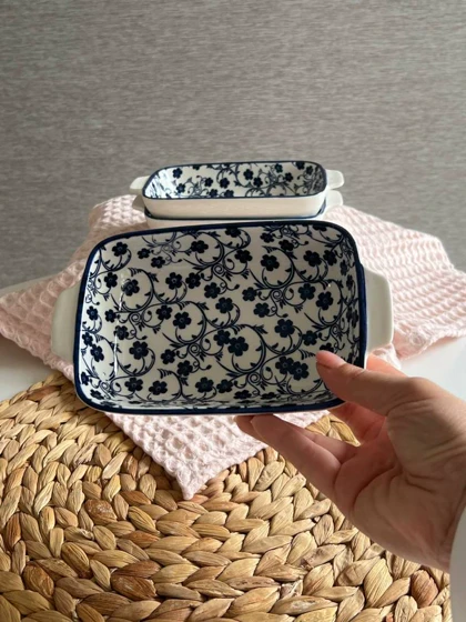 مرغ خوری خوری مستطیل دنی هوم طرح گل آبی / BA26