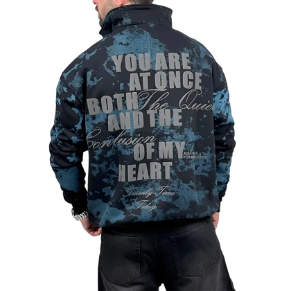 دورس یقه نیم زیپ سرمه ای آبی مدل چاپ برجسته