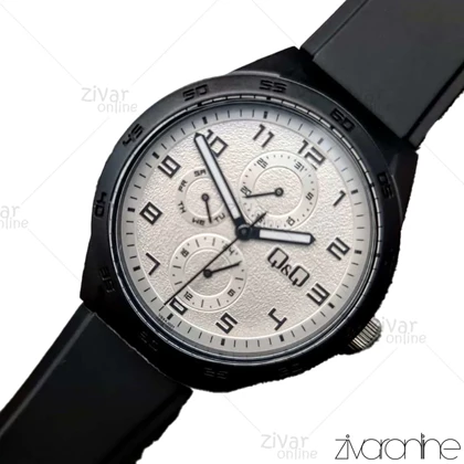 ساعت کیو اند کیو (Q&amp;Q) مردانه سه موتوره بند مشکی صفحه سفید 105544