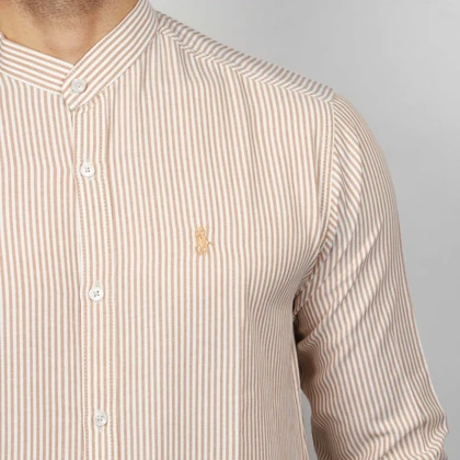 پیراهن آستین بلند راه راه یقه دیپلمات مردانه مدل 6102042