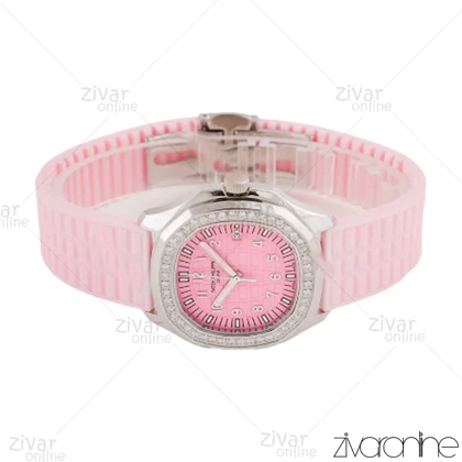 ساعت پتک فیلیپ آکوانا زنانه قاب سیلور صفحه صورتی دور نگین 105608