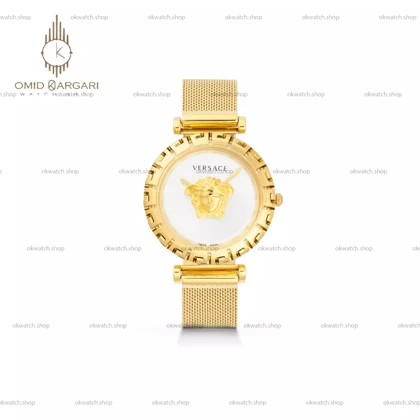 ساعت مچی ورساچه بند حصیری طلایی صفحه سفید Versace