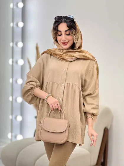 مانتو جلو دکمه کمر چین