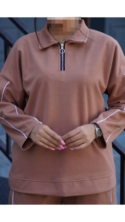 ست نیم زیپ نوار دوزی زنانه 11540