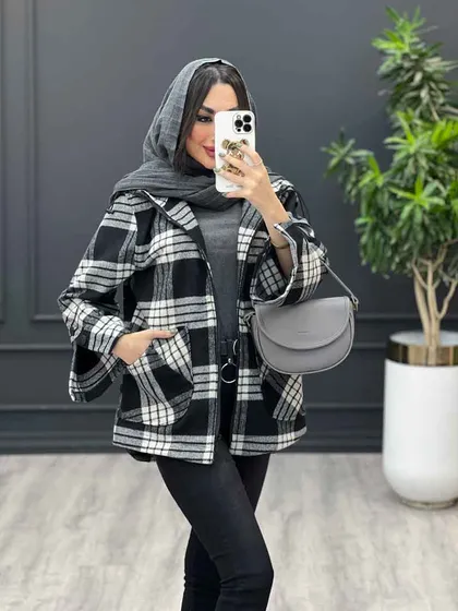 پالتو کلاه دار بغل دو دکمه