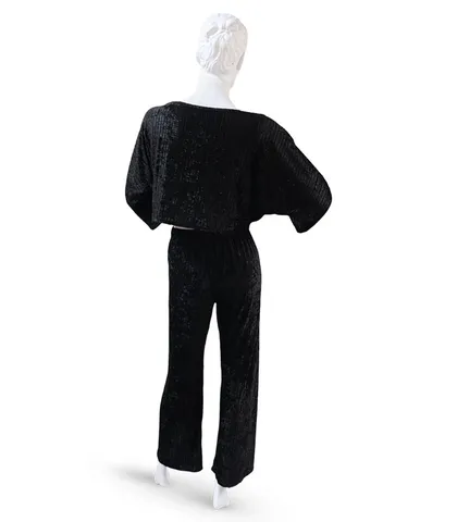 ست شلوار و کراپ Neev نیو مخمل راه راه کد Meissa 4609 مشکی Black