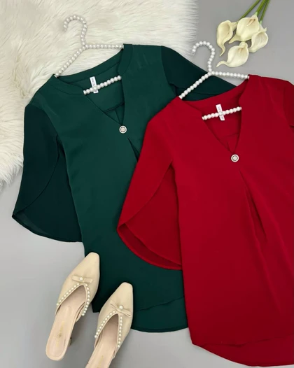 شومیز آستین سه ربع دو رنگ کد 4622