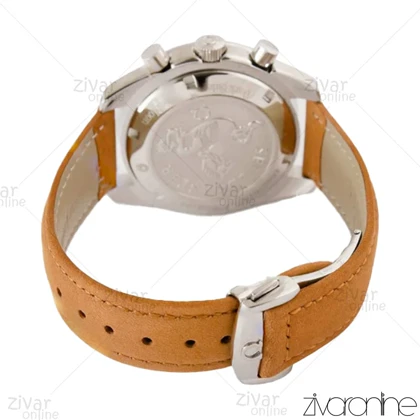 ساعت امگا اسپیدمستر مردانه سه موتوره صفحه مشکی بند چرم عسلی 104133