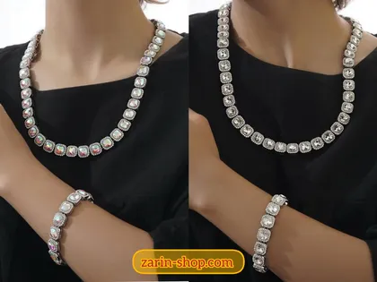دستبند و گردنبند جواهری نگینی زنانه