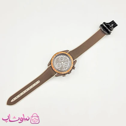ساعت امگا سواچ moonswatch با بند رابر زنانه مردانه رنگ قهوه ای کرم کیفیت مستر کد 3750