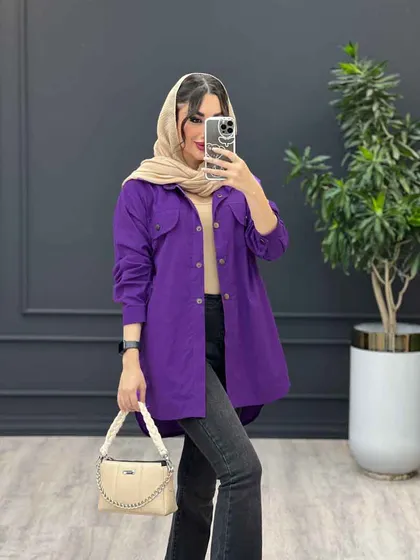 مانتو لینن جیب نما بغل سه دکمه