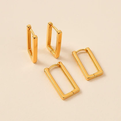 گوشواره مستطیلی طلایی براق ژوپینگ – مدل مینیمال و مدرن