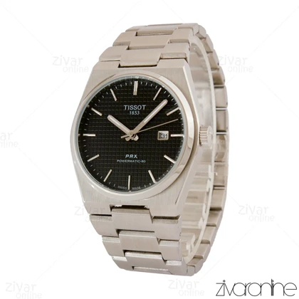 ساعت تیسوت مردانه PRX نقره ای صفحه مشکی 105140