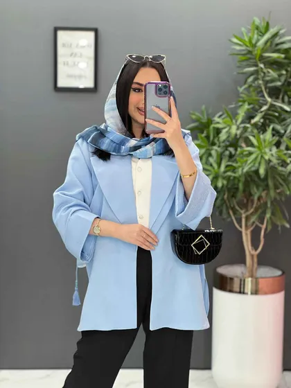 مانتو یقه دوبل آستین پاکتی