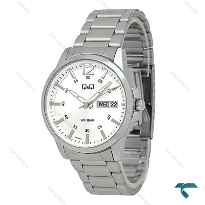 ساعت مچی کیو اند کیو مردانه استیل صفحه سفید دو تقویمه QQ-7783-G