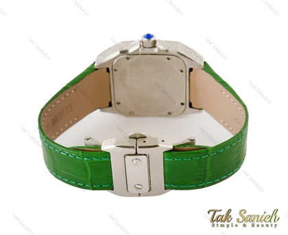 ساعت کارتیر زنانه دورنگین بند چرم سبز Cartier-4082-L