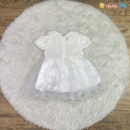 ست لباس عروس نوزادی و بادی سفید