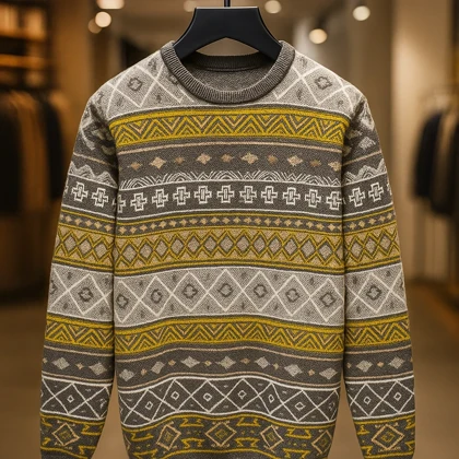 ژاکت بافت باکسی مردانه طرح گلیم - استایل جدید وینتیج کد 9