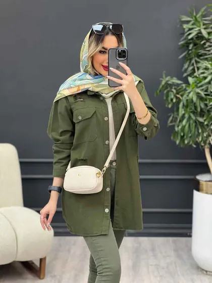 مانتو کتان زاپ‌دار دو جیب پاکتی