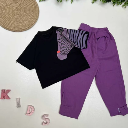 کراپ و شلوار دخترانه طرح گورخری