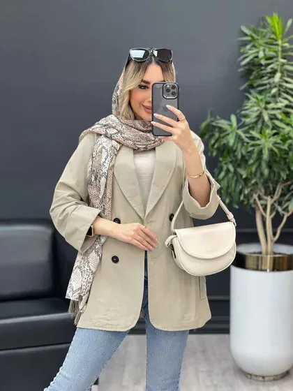 مانتو لینن چهاردکمه آستین پاکتی