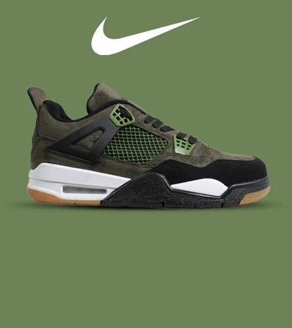 کتانی ساق‌دار زنانه و مردانه سبز زیتونی Nike air jordan 4 مدل 6469