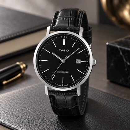 ساعت مردانه کاسیو MTP-VT05L-1E کلاسیک سیلور بند چرم مشکی Casio-10788-G