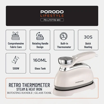 اتو بخار پورودو Porodo مدل PDLFST116WH توان 1200 وات با دماسنج