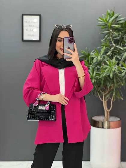 مانتو یقه دوبل آستین پاکتی