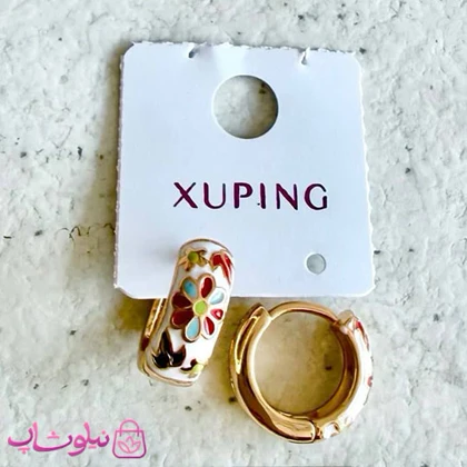 گوشواره حلقه‌ای زنانه ژوپینگ مدل گل رنگی کد 4591