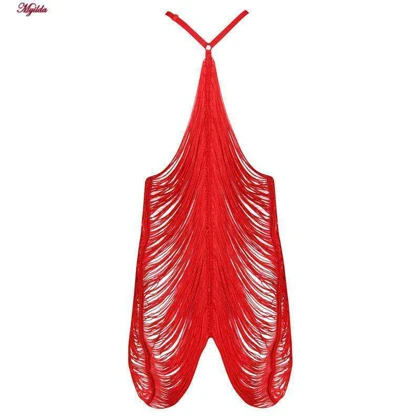 لباس خواب فانتزی زنانه ریش ریشی قرمز کد 4438-9726