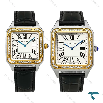 ساعت ست کارتیر سانتوس دومونت دورنگ طلایی دورنگین Cartier-8884-S