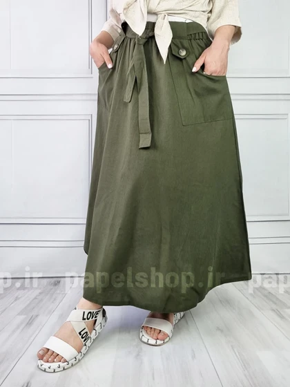 دامن جیب کراس دکمه‌ای کمربنددار