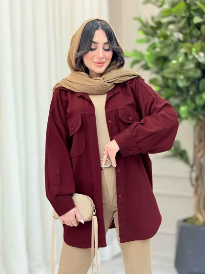 مانتو کتان جیب پاکتی برش‌دار