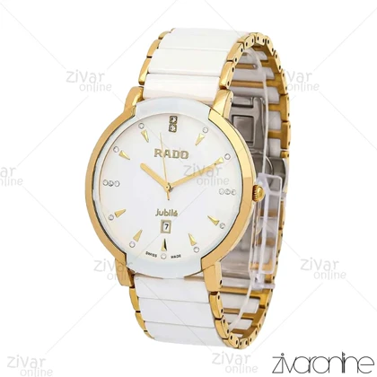 ساعت رادو مردانه سرامیکی سفید طلایی ایندکس نگین‌دار 106341