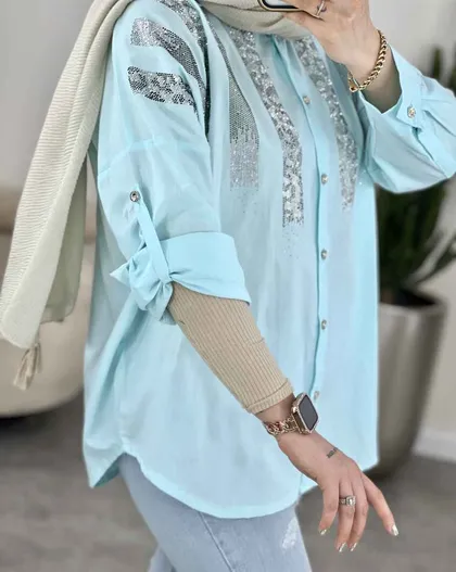 شومیز طرح دار آستین دکمه(41)کد 3477