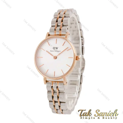 ساعت دنیل ولنگتون زنانه دورنگ رز صفحه سفید DW-4423-28-L
