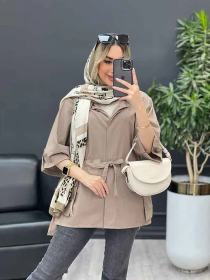 مانتو لینن دکمه مخفی دو جیب