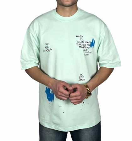 تیشرت آستین کوتاه مردانه سبز پاستلی طرح دار گرافیکی