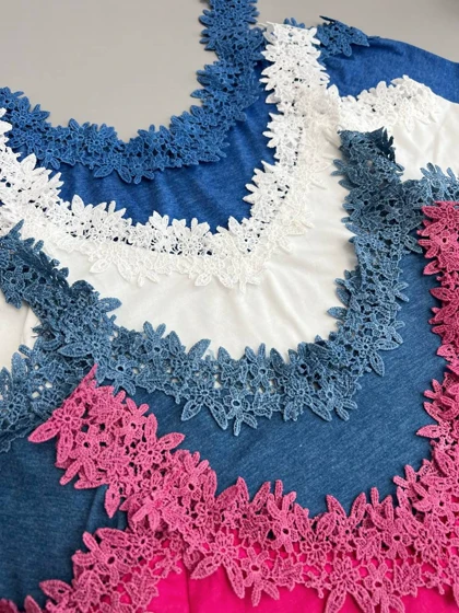 تاپ سرشانه باز یقه دانتل کد 3865