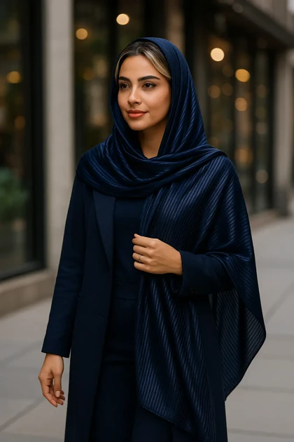 شال زنانه راه راه شیک | انتخابی خاص با تنوع رنگ سفید و سورمه‌ای