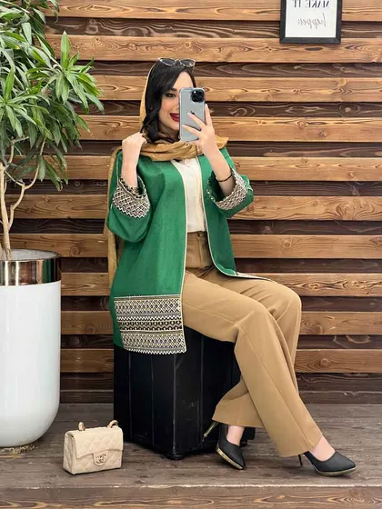 مانتو ژاکارد پولک دوزی